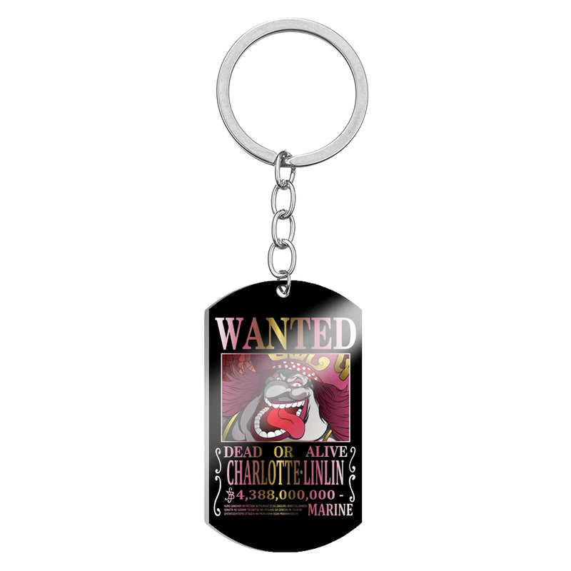 Stainless Steel Anime Keychain One Piece Luffy Ace Blackbeard Wanted Metal Key Holder Pendants Key Chains Souvenir Trinket Gift