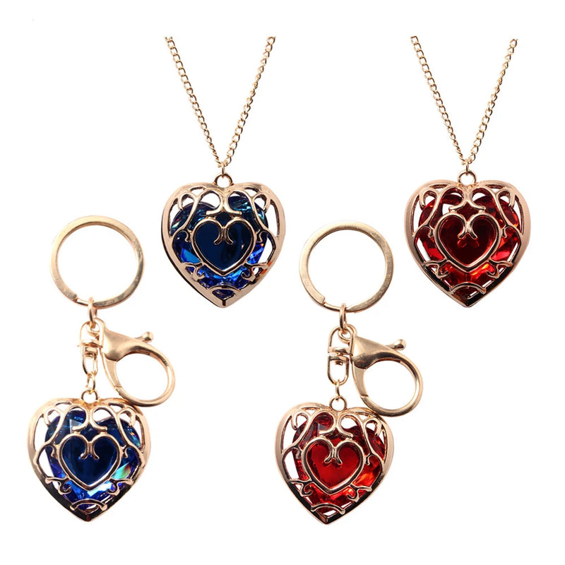 Zeldas Pendant Necklace Skyward Sword Heart Sapphire Ruby Necklace for Women Men Keyring Jewelry