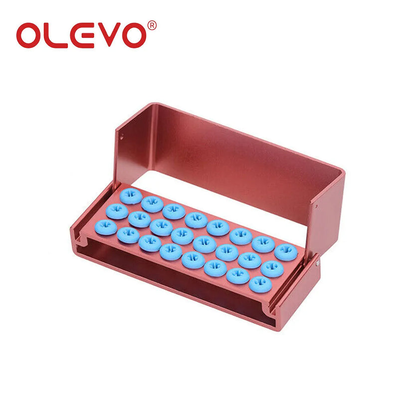 OLEVO Aluminum Dental Burs Holder Sterilizer Case Drills Block for High/Low Speed Bur Organizer Box With Silicone Autoclavable