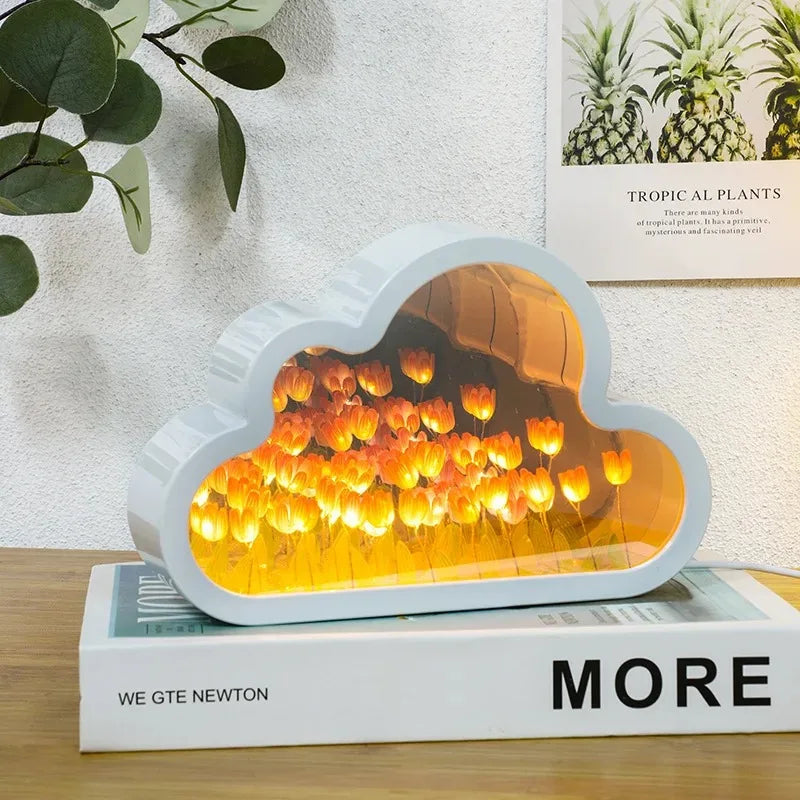LED Night Light Tulip Cloud Sea of Flowers Night Light Creative Atmosphere Light Qixi Lovers Gift Desktop Decor Christmas Gift