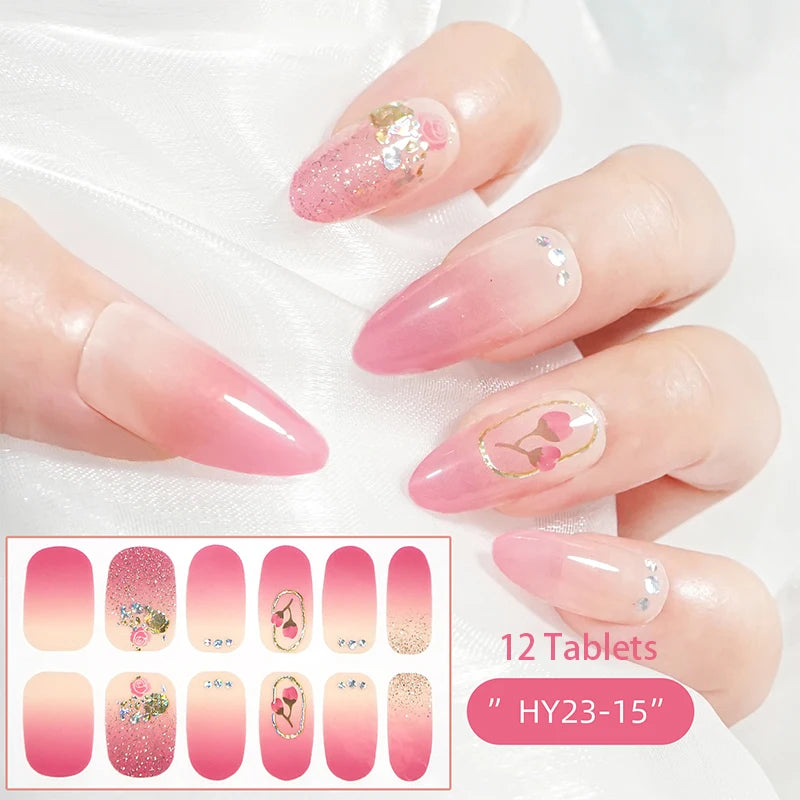 16Tip White Pink Full Cover Nail Sticker Self-Adhesive Simple Gradient Effect Full Nail Wraps DIY Nail Art Making Manicure Autum
