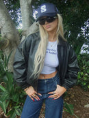 European and American girls drinking Red Bull trendy letter print Y2K pure desire spicy girl ultra short top women's T-shirt