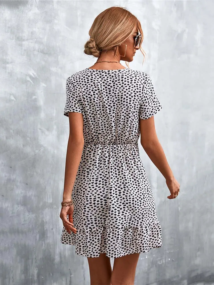 Summer Short Boho Dress Women V Neck Print Floral Party Dress Ladies Bohemian Flower Mini Dress For Women