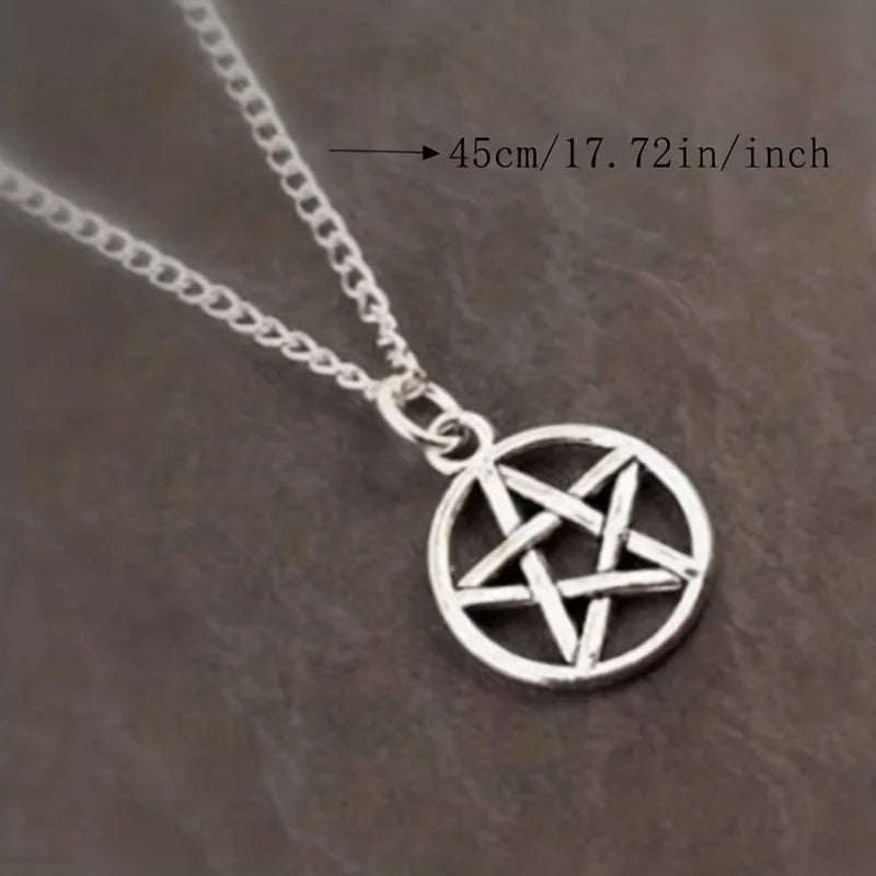 2 earrings and necklace set, vintage jewelry set, supernatural pentagram design, silver plated to match daily clothing, role-pla