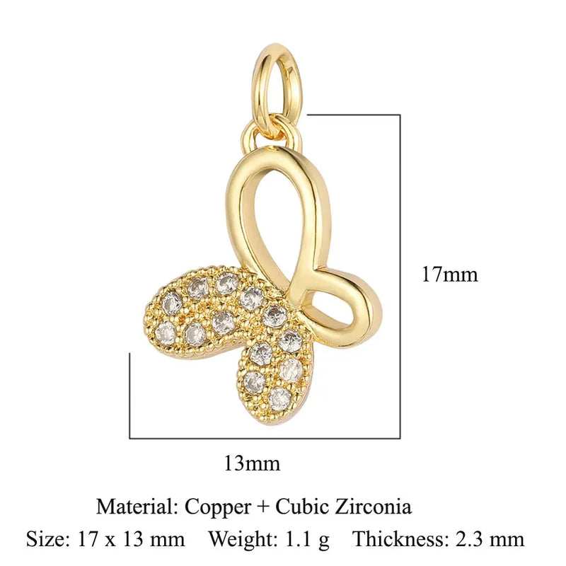 Fashion Cat Horseshoe Copper CZ Cycling Charm Wholesale Bear Butterfly Racket Pendant For Bracelet Necklace Making