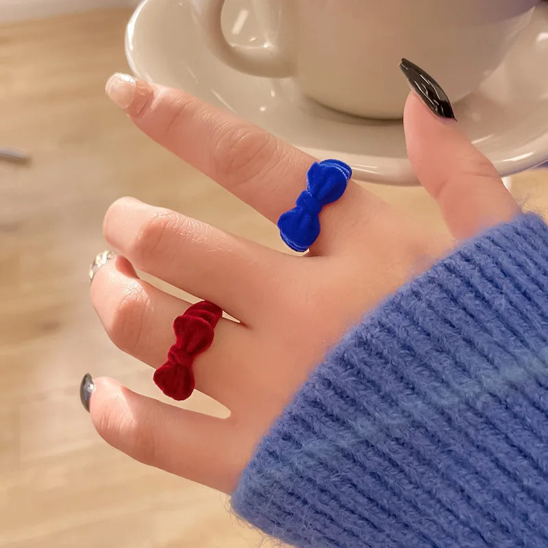 Velvet Bowknot Ring for Women Girls Blue Red Bow-knot Cute Rings Gift for Girlfriend Lover Korean Fashion Wedding  Jewelry