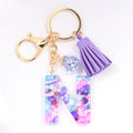 Women ew Crystal Epoxy Tassel Keychain Pendant Girl Heart English Capital Letter Stone Key K5158