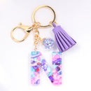 Women ew Crystal Epoxy Tassel Keychain Pendant Girl Heart English Capital Letter Stone Key K5158