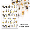 3D Snake Laser Stickers for Manicure Black Gold Abstract Leaves Luxury Nail Art Adhesive Slider Polish Decor Decals SASW-SJ