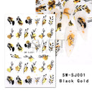 3D Snake Laser Stickers for Manicure Black Gold Abstract Leaves Luxury Nail Art Adhesive Slider Polish Decor Decals SASW-SJ