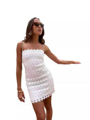 2024 New Summer Sexy Vestidos Spaghetti Strap Lace Hollow Midi Party Dress For Women White Backless Elegant Dresses Vestido