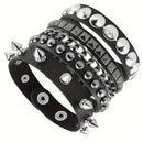 Vintage Leather Bracelet Three Row Cuspidal Spikes Rivet Stud Wide Cuff PU Leather Punk Gothic Rock Unisex Bracelet Men Jewelry