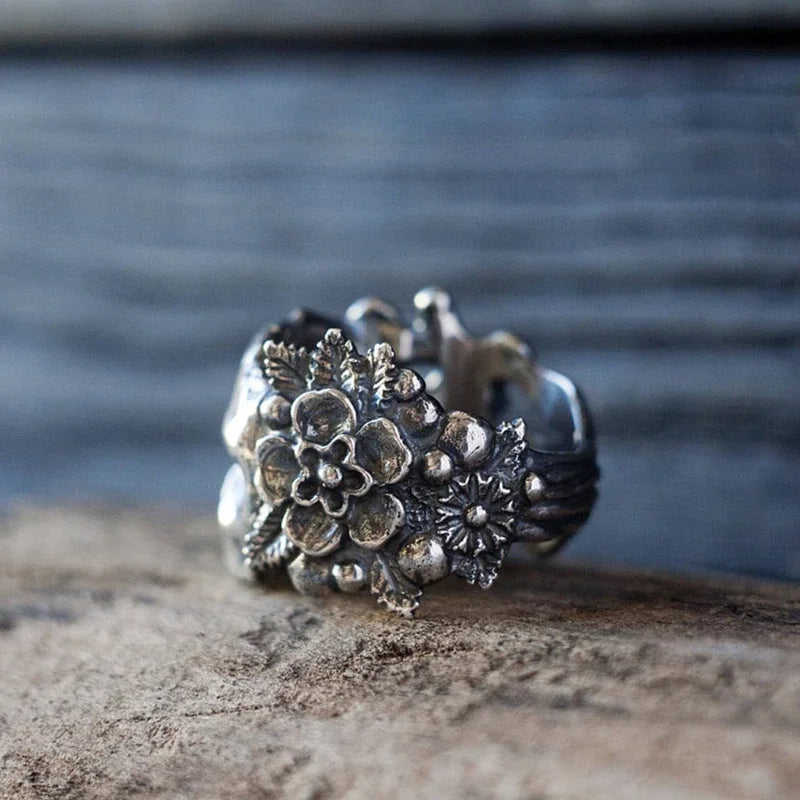 Gothic Mexican Flower Sugar Skull Rings Women Stainless Steel Punk Flowers Ring Jewelry Couple Decorations Party Gifts Wholesale