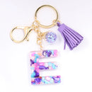 Women ew Crystal Epoxy Tassel Keychain Pendant Girl Heart English Capital Letter Stone Key K5158