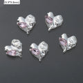 10Pcs Pink Metal Gem Zircon Nail Art Charm 3D Luxurious Heart Ribbon Cross Starlight Nail Decoration DIY Zircon Nail Accessories
