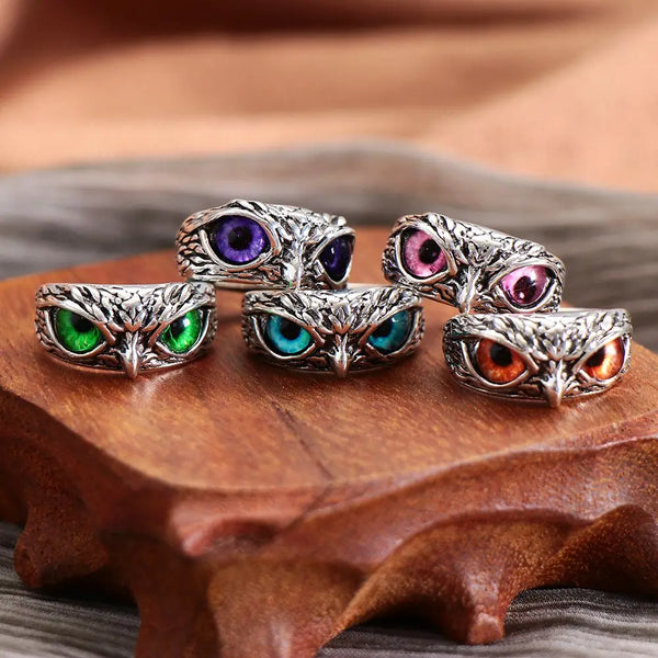 Fashion Sterling Silver Owl Eye Vintage Ring Lovers Retro Animal Open Adjustable Statement Ring Jewelry Accessories For Women