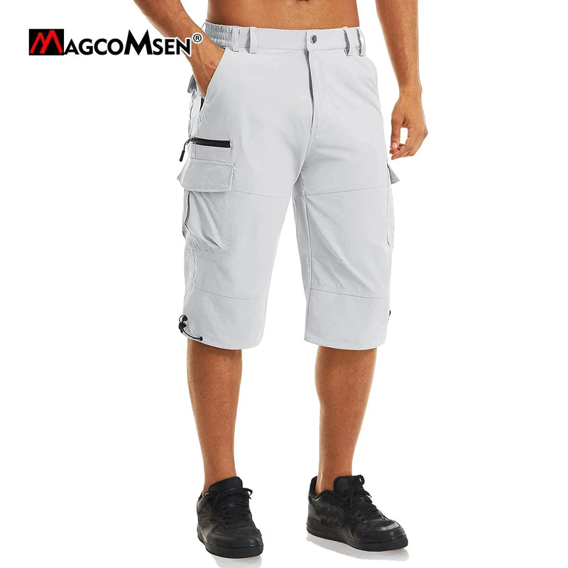 MAGCOMSEN Summer Men's Shorts Quick-drying Lightweight with 7 Pockets Waterproof 3/4 Shorts for Fishing Hiking