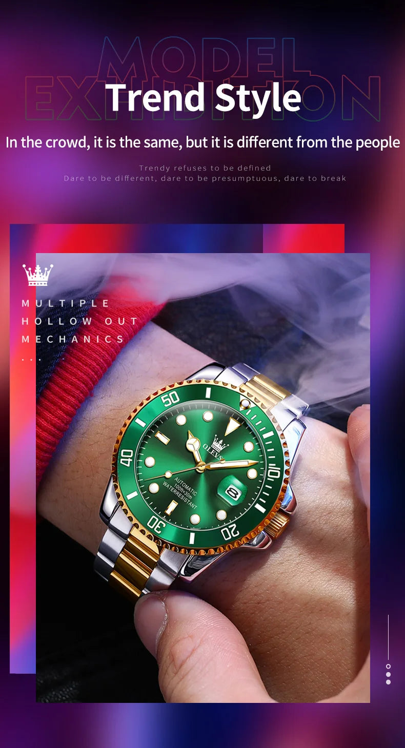 OLEVS Men Automatic Watch Luxury Diving Watch Waterproof Luminous Stainless steel Business Mechanical Watch for Men reloj hombre