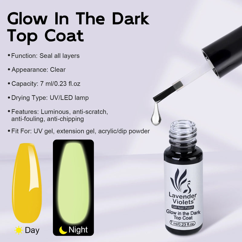 7ml Glow in the Dark Top Coat, Luminous Effect Functional Soak Off Gel Nail Polish Easy to Apply for Starter Salon Nail Manicure