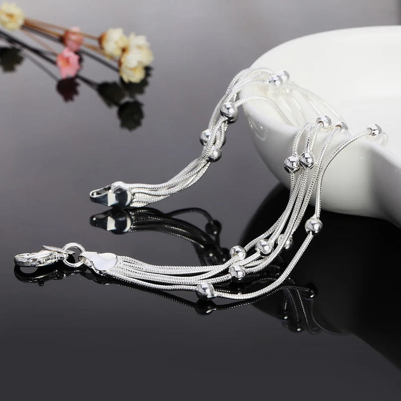 Wholesale Charms Beads Chain Beautiful Bracelet Silver Color Fashion for Women Wedding Nice Bracelet Jewelry