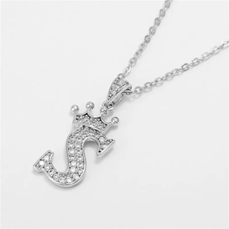 Necklace Crown Cubic Zircon Alphabet Pendants Gold A-Z Letter Pendant Necklace Shinning 26 Initial Collares Jewelry Full Zircon