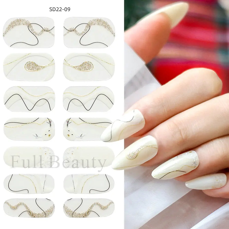 Gel Nail Stickers Lacquer Strips Full Cover Adhesive Slider Wraps With Line Foil Design Sanding File Nail Art Accessories LAJX22