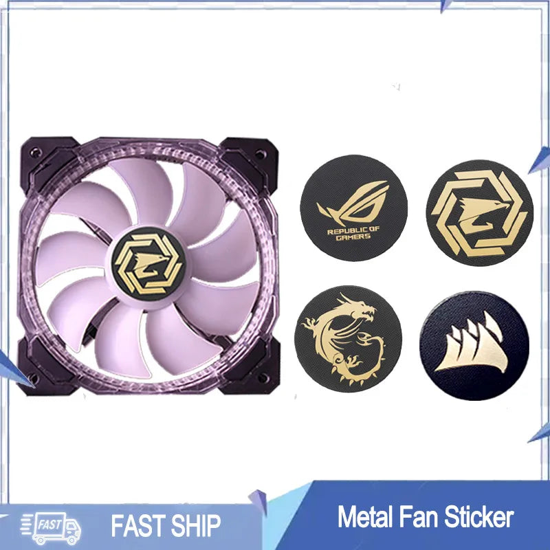 PC Case Fan Metal Sticker ROG MSI AORUS Label Gold-plated Cooling Fan Sticker Chassis Sticker GPU Decorative Sticker