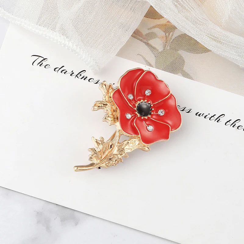 Red Poppy Flower Women Brooch Beautiful Enamel Pin Lady Dress Sweater Cloth Lapel Pins Metal Badge Wedding Fashion Jewelry Gifts