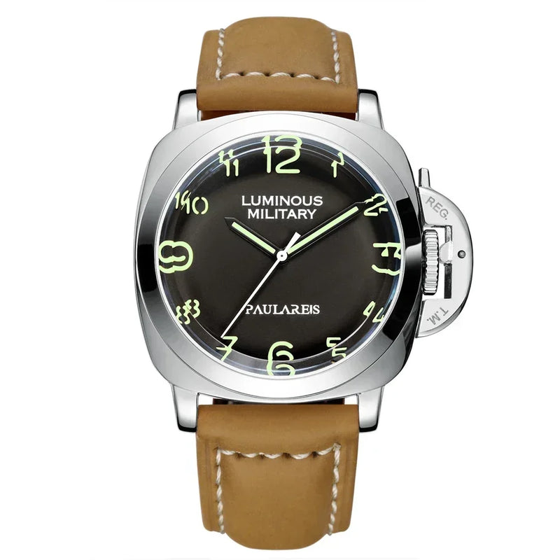 Automatic Watches for Men Mechanical Genuine Brown Leather Yellow Green Military 44mm Luxury Rose Gold Reloj Hombre Baratos