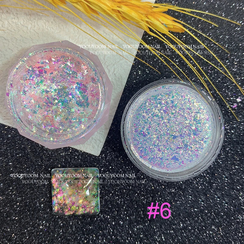 1Jar Aurora Chameleon Snowflake Ultra-Thin Iridescent Nail Sequins Holographic Opal EyeShadow Ice Glitter Nail Chameleon Flakes