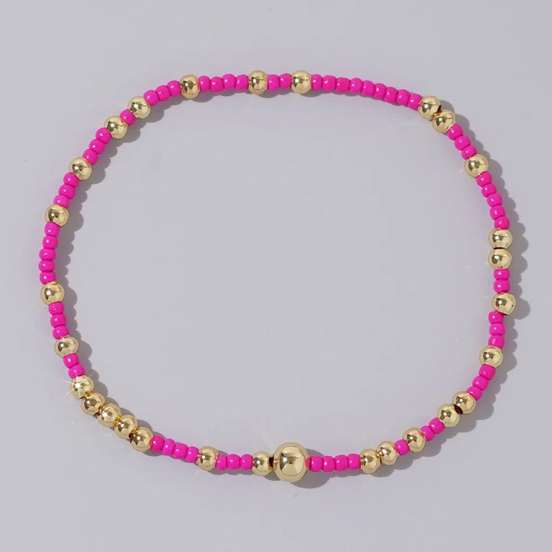 1pc Beach Vocation Themed Mixed Color Design 18K Gold Plated Copper & Bead Bracelet Cute & Luck For Festival Jewelry Gift