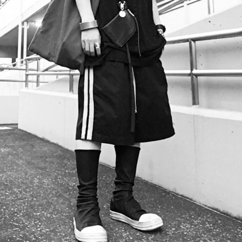 HKSH Summer New Men's  Tide Dark Shorts Spliced Striped Design RO Ribbon Capris Casual Fashion Streetwear Cotton Pants HK1982