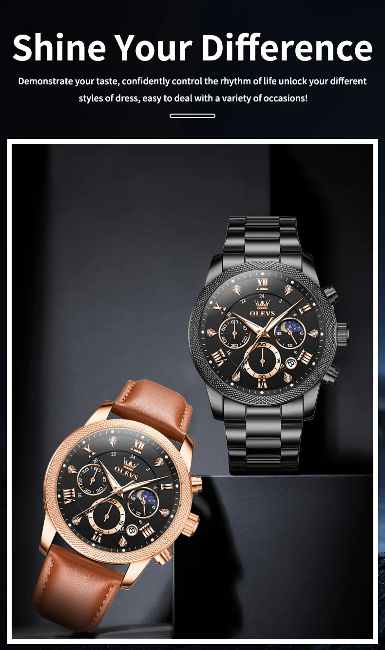 OLEVS 3660 Mens Watch Business Simply Original Quartz Watch Waterproof Luminous Watch For Man Multifunctional Chronograph Reloj
