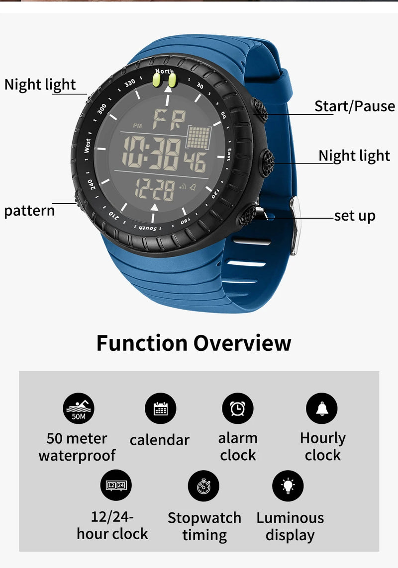 SANDA Men's Electronic Watch Outdoor Sports LED Analog Digital Alarm Clock Chronograph Multifunction Waterproof Men's Wristwatch