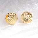 Fashion Striped Small Earrings For Women Cute Ocean Shell Double Shell Texture Stud Earrings Beach Boho Jewelry