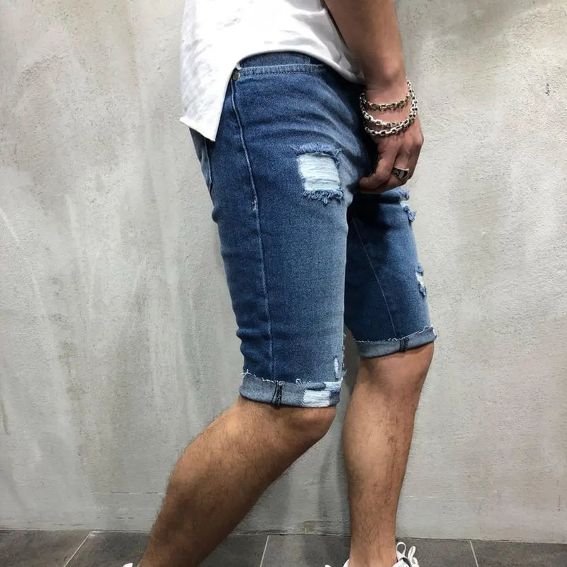 Short Jeans Ripped Skinny Men Zipper Closure Pockets Shorts for Party