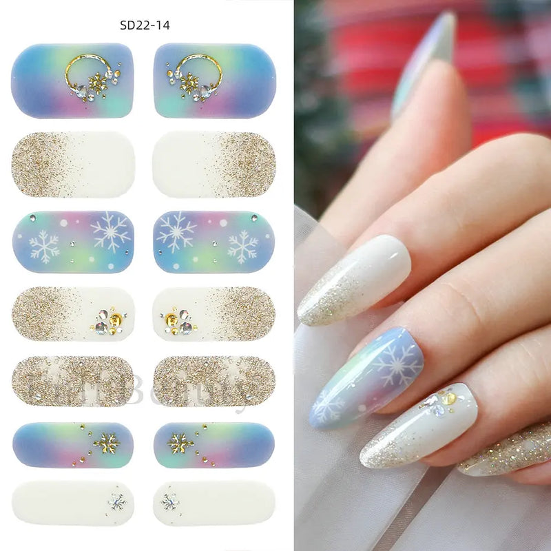 Gel Nail Stickers Lacquer Strips Full Cover Adhesive Slider Wraps With Line Foil Design Sanding File Nail Art Accessories LAJX22