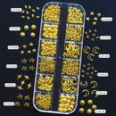 1000Pcs Gold Star Moon Glitter Nail Charms Metal Tips Slice Rivet DIY 3D FlatBack Nail Art Decorations Nails Jewelry Accessories