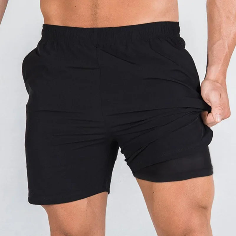 Men's Summer Gym Fitness Double-decker 2 in 1 Shorts Sports Running Basketball Short Pants Quick Dry Bodybuilding Jogger Bottoms