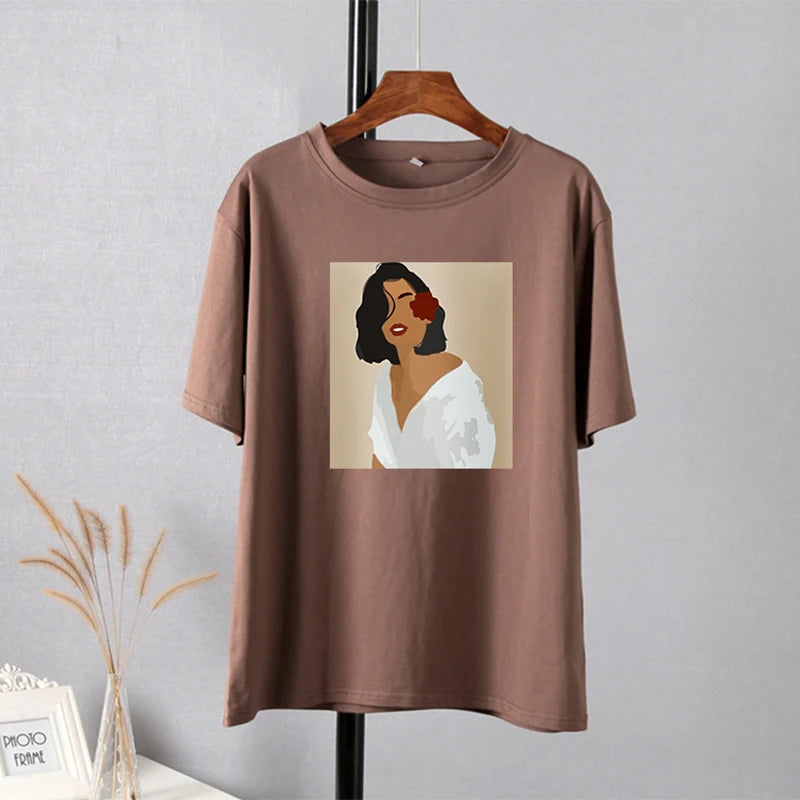 Hirsionsan Aesthetic Figures T Shirts for Women Summer Simple Soft Cotton Basic Tops Female Oversized Korean Short Sleeve Tees