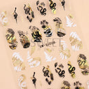 3D Snake Laser Stickers for Manicure Black Gold Abstract Leaves Luxury Nail Art Adhesive Slider Polish Decor Decals SASW-SJ
