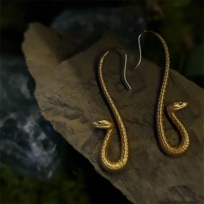 Exaggerated Golden Color Vivid Snake Earrings For Women Punk Gothic Animal Personality Ear Jewelry Girls Party Festival Gifts