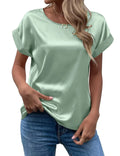 Spring and Summer New Women's Short Sleeve Satin Shirt Loose Casual Round Neck Colored Ding T-shirt Women