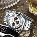 MINI FOCUS 0601 Multifunctional Unique design Quartz Watch for Men Calendar Luminous Stainless Steel Strap Bull Head Mens Watch