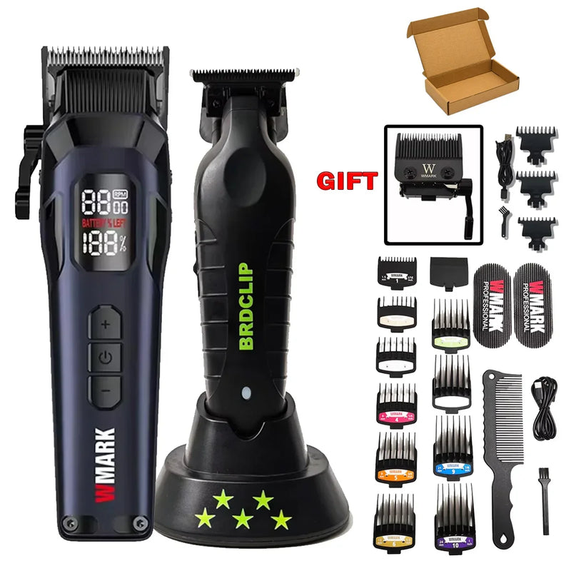 WMARK NG-8080 BK-BL1T Professional Hair Clipper Trimmer 9000/7800RPM DLC Blade LED Display Men's Haircut Machine With Base
