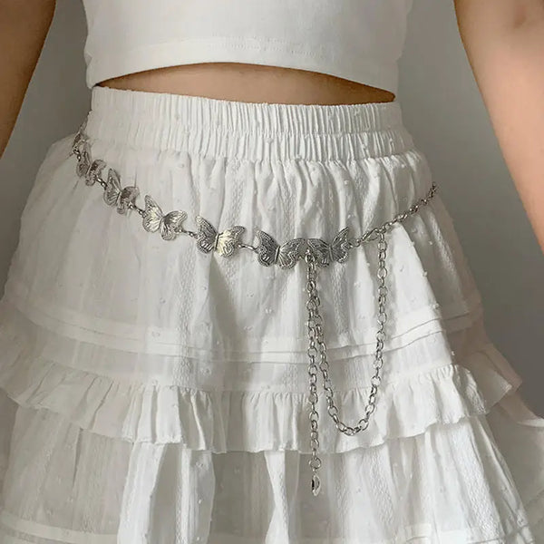 New Korean Y2K Ethnic Style Butterfly Tassel Waist Chain Exaggerated Single Layer Body Chain Women's Party Fashion Jewelry Gift
