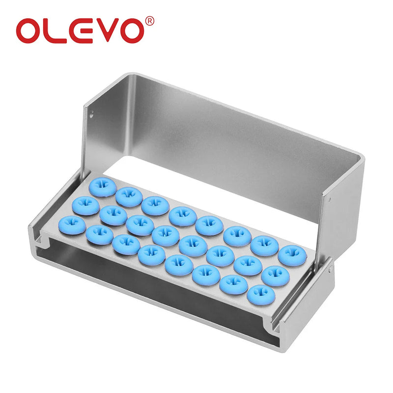 OLEVO Aluminum Dental Burs Holder Sterilizer Case Drills Block for High/Low Speed Bur Organizer Box With Silicone Autoclavable