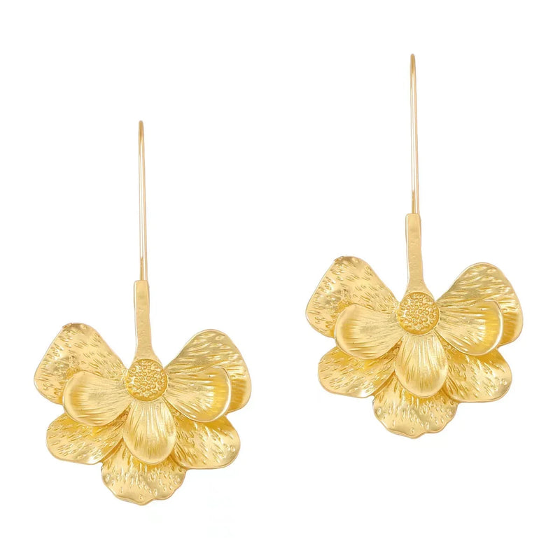 Gold Color Flower Earrings Palace Alloy Flower Women's Earrings Fashion Wedding Gift Accessories Wholesale