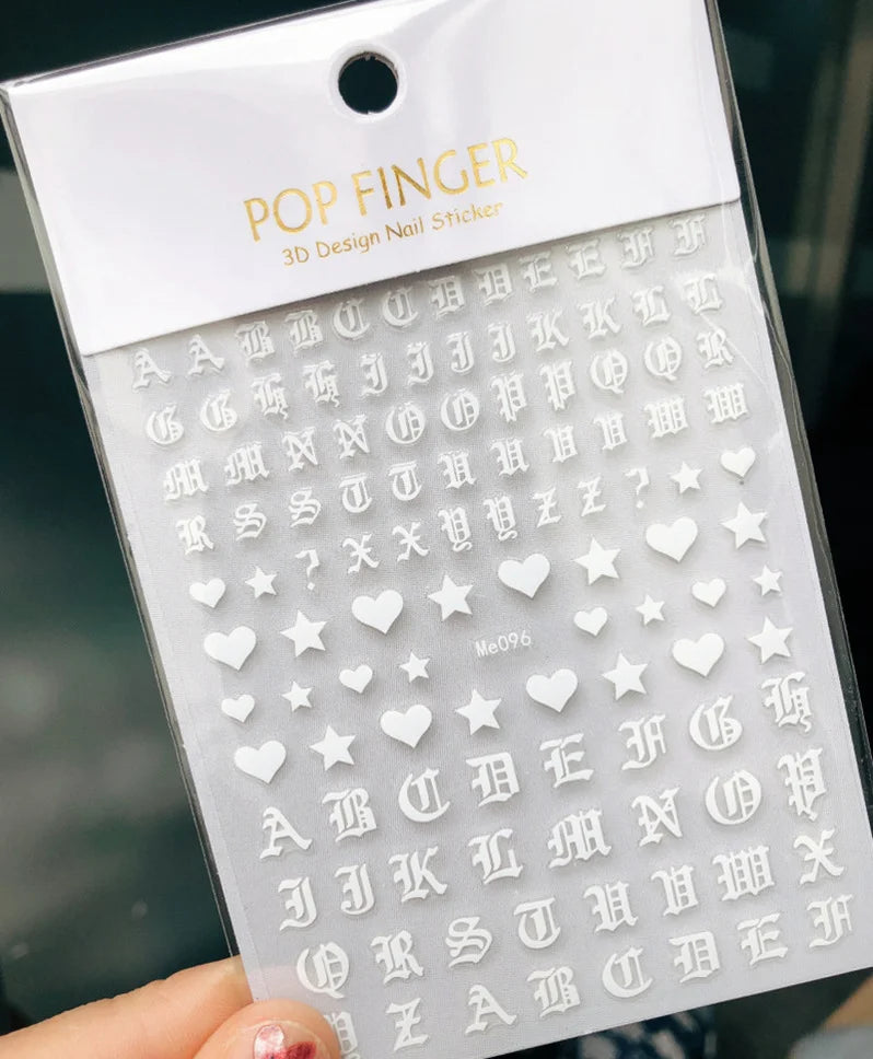 Newest Black Numbers English Letter Design 3d Self Adhesive Decal Slider DIY Decoration Manicure Tools Nail Sticker Accessories