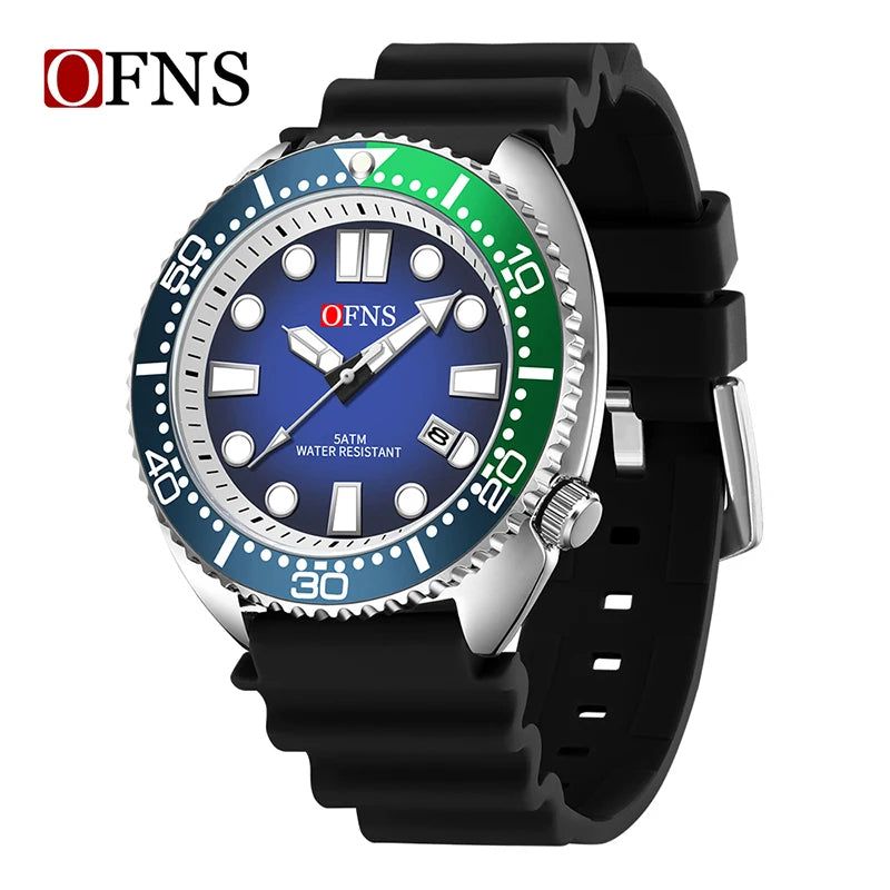 OFNS New Style Fashion 8033 Men's Quartz Watch Simple Fashion Waterproof Calendar Watch Casual Silicone Strap Watch Wristwatch